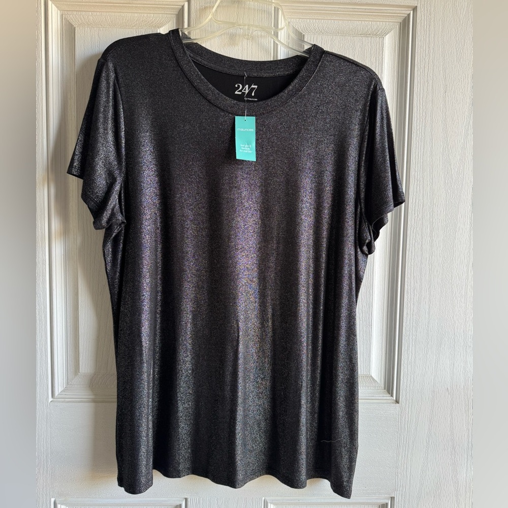 Maurices Women's Black Shimmer Short Sleeve  24/7 Top